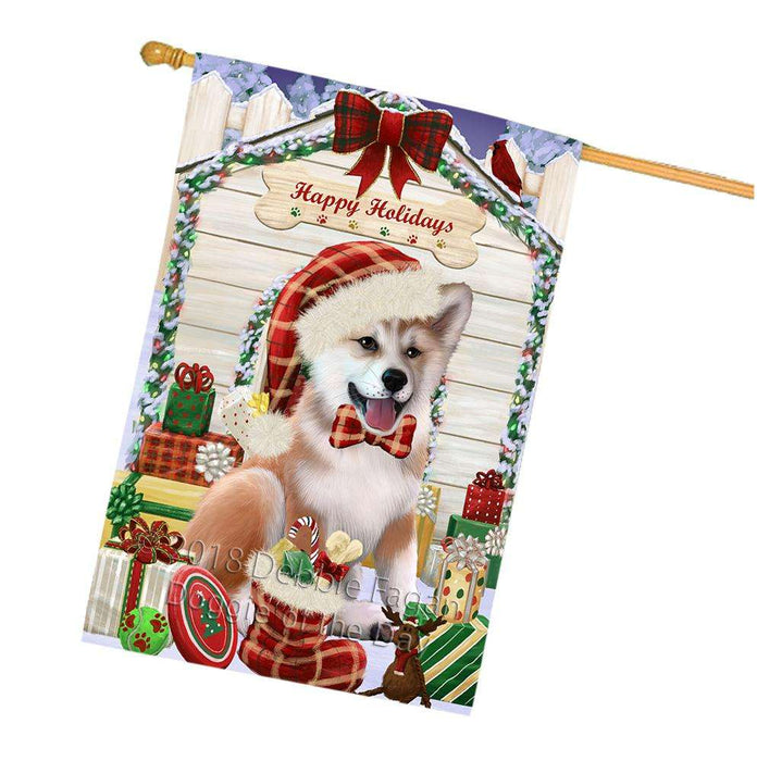 Happy Holidays Christmas Shiba Inu Dog House With Presents House Flag FLG51639