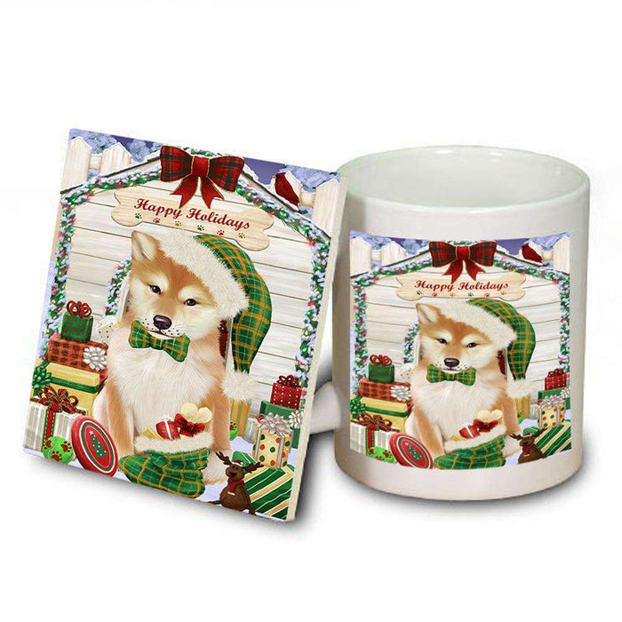 Happy Holidays Christmas Shiba Inu Dog House With Presents Mug and Coaster Set MUC51496