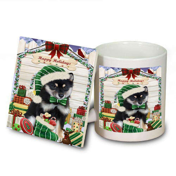 Happy Holidays Christmas Shiba Inu Dog House With Presents Mug and Coaster Set MUC51497