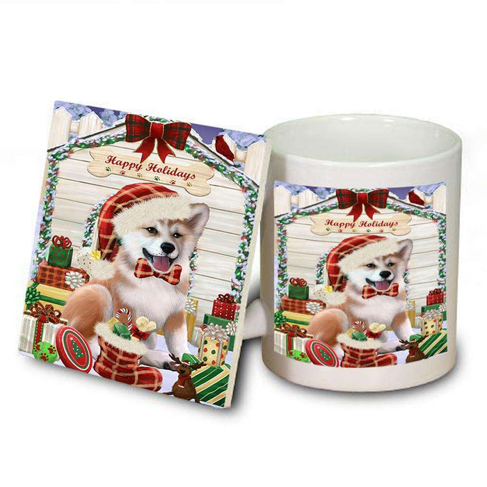 Happy Holidays Christmas Shiba Inu Dog House With Presents Mug and Coaster Set MUC51498