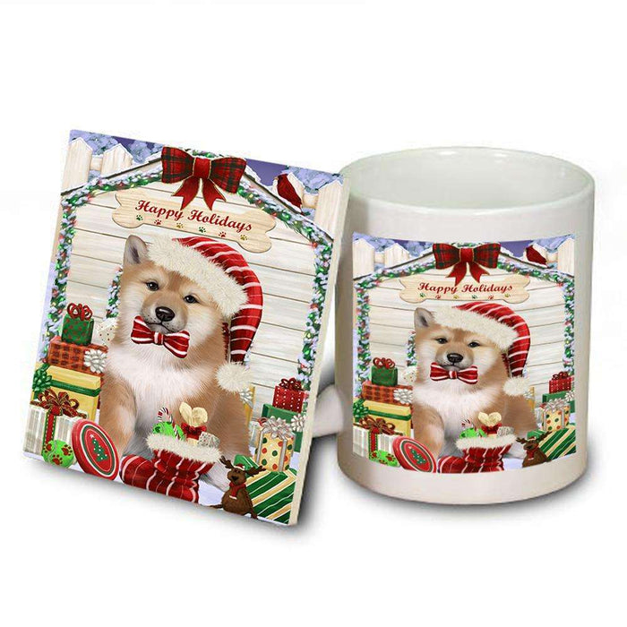 Happy Holidays Christmas Shiba Inu Dog House With Presents Mug and Coaster Set MUC51499