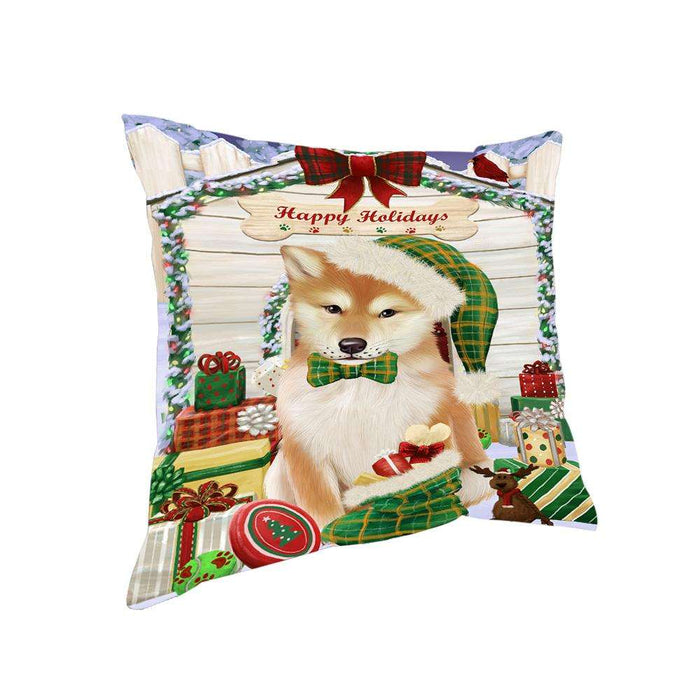 Happy Holidays Christmas Shiba Inu Dog House with Presents Pillow PIL62380