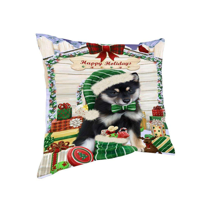 Happy Holidays Christmas Shiba Inu Dog House with Presents Pillow PIL62384