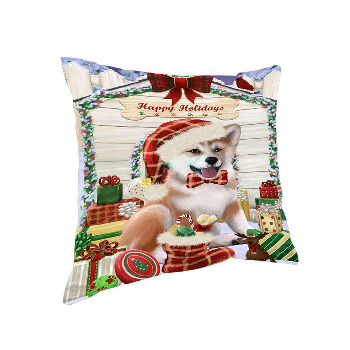 Happy Holidays Christmas Shiba Inu Dog House with Presents Pillow PIL62388