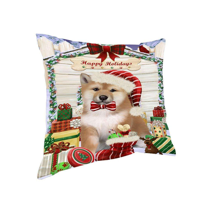 Happy Holidays Christmas Shiba Inu Dog House with Presents Pillow PIL62392