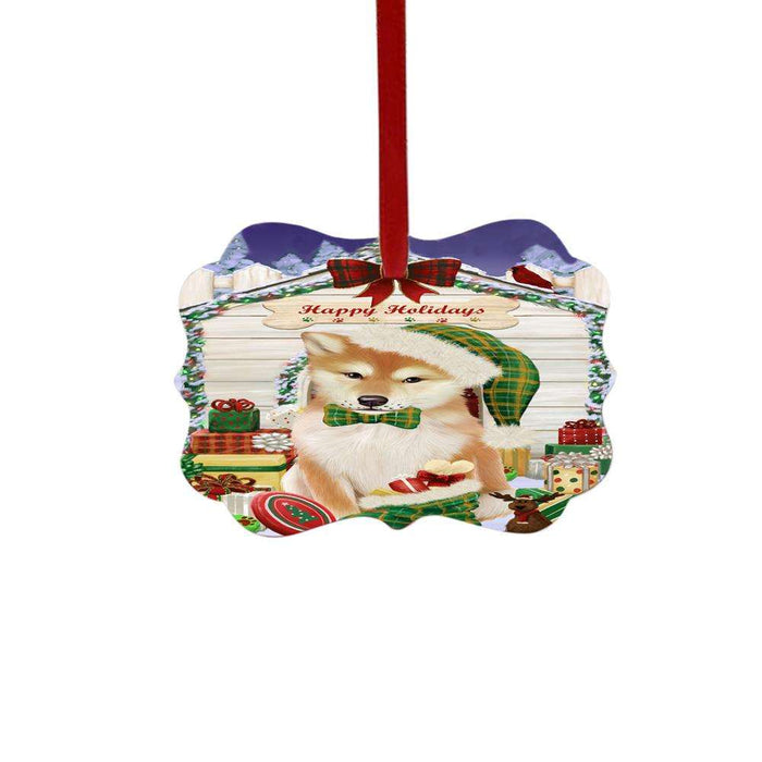 Happy Holidays Christmas Shiba Inu House With Presents Double-Sided Photo Benelux Christmas Ornament LOR49962