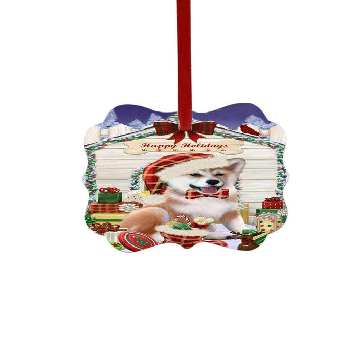 Happy Holidays Christmas Shiba Inu House With Presents Double-Sided Photo Benelux Christmas Ornament LOR49964