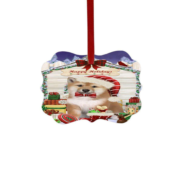 Happy Holidays Christmas Shiba Inu House With Presents Double-Sided Photo Benelux Christmas Ornament LOR49965