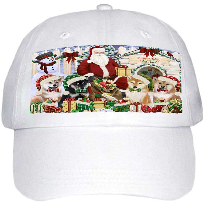 Happy Holidays Christmas Shiba Inus Dog House Gathering Ball Hat Cap HAT58131
