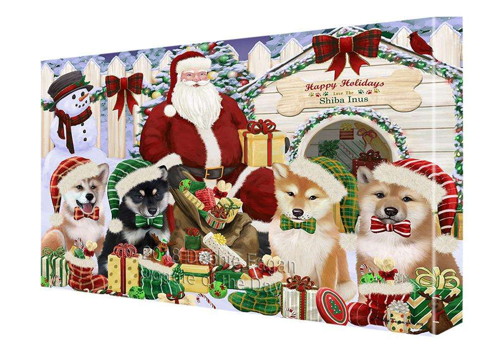 Happy Holidays Christmas Shiba Inus Dog House Gathering Canvas Print Wall Art Décor CVS80459