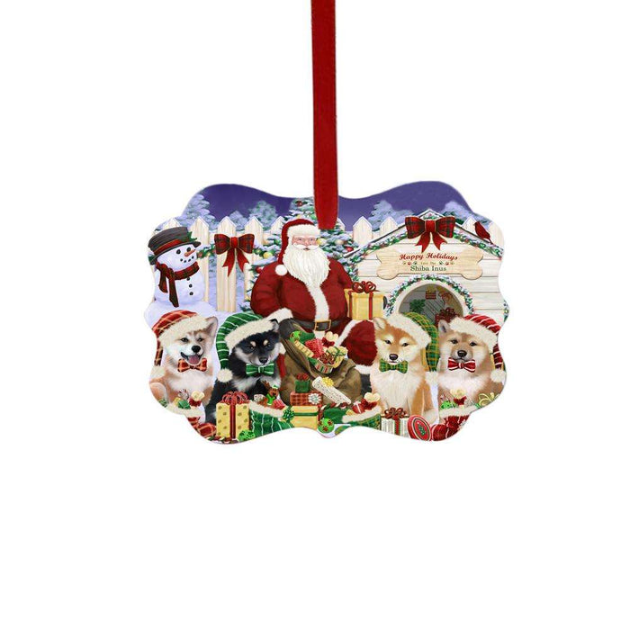 Happy Holidays Christmas Shiba Inus Dog House Gathering Double-Sided Photo Benelux Christmas Ornament LOR49727
