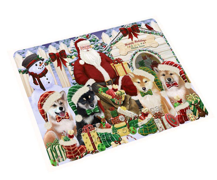 Happy Holidays Christmas Shiba Inus Dog House Gathering Large Refrigerator / Dishwasher Magnet RMAG69294
