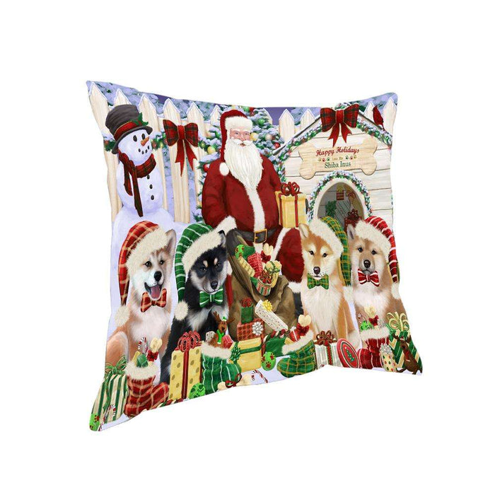 Happy Holidays Christmas Shiba Inus Dog House Gathering Pillow PIL62228