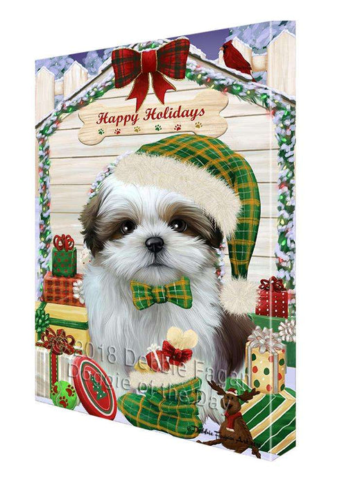 Happy Holidays Christmas Shih Tzu Dog House with Presents Canvas Print Wall Art Décor CVS80837