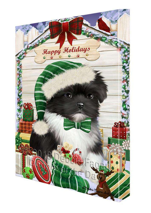 Happy Holidays Christmas Shih Tzu Dog House with Presents Canvas Print Wall Art Décor CVS80846