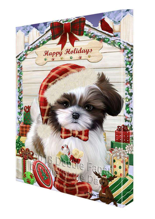 Happy Holidays Christmas Shih Tzu Dog House with Presents Canvas Print Wall Art Décor CVS80855
