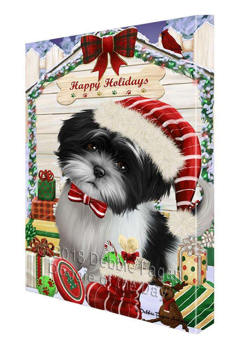 Happy Holidays Christmas Shih Tzu Dog House with Presents Canvas Print Wall Art Décor CVS80864