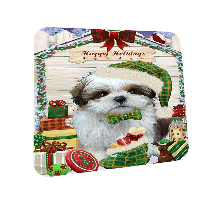 Happy Holidays Christmas Shih Tzu Dog House With Presents Coasters Set of 4 CST51467