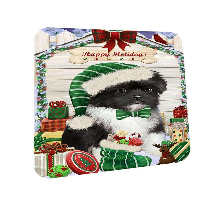 Happy Holidays Christmas Shih Tzu Dog House With Presents Coasters Set of 4 CST51468