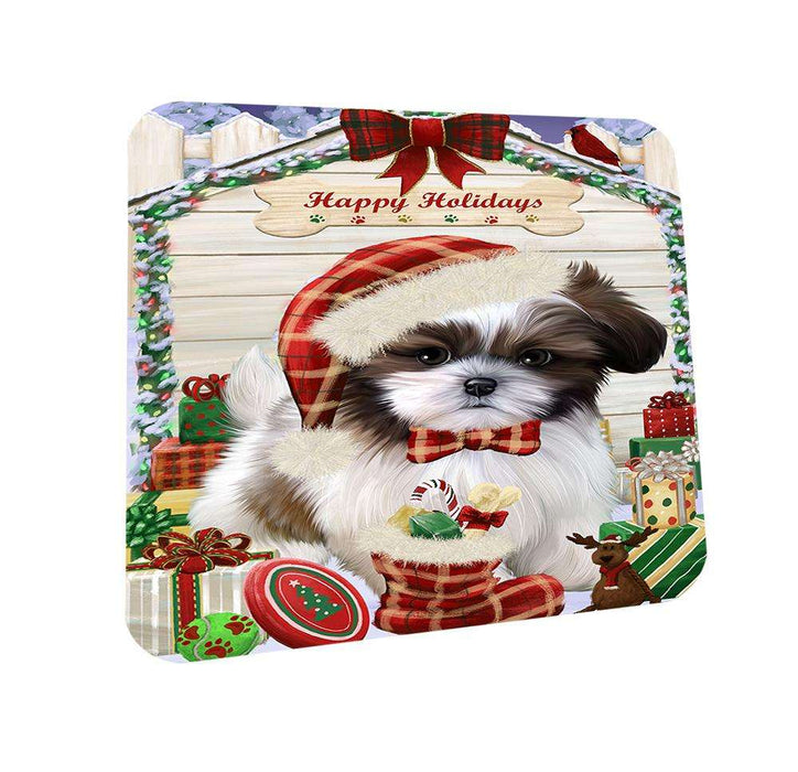 Happy Holidays Christmas Shih Tzu Dog House With Presents Coasters Set of 4 CST51469