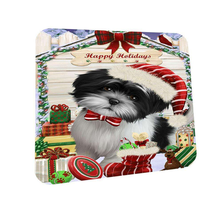 Happy Holidays Christmas Shih Tzu Dog House With Presents Coasters Set of 4 CST51470