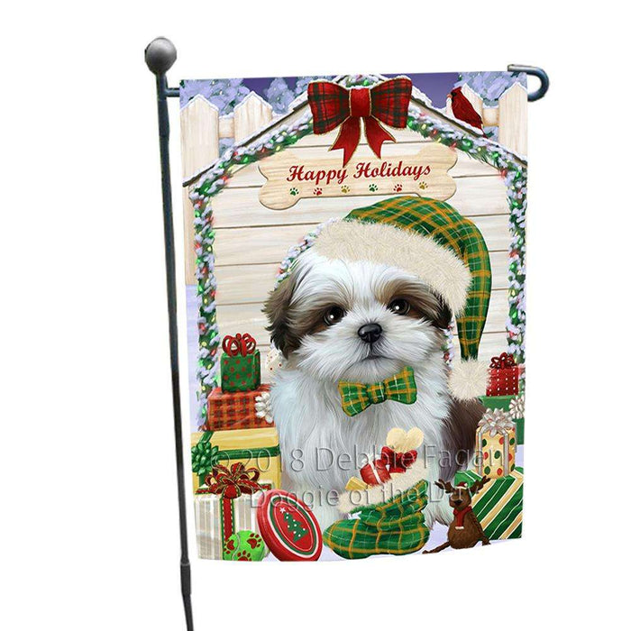 Happy Holidays Christmas Shih Tzu Dog House With Presents Garden Flag GFLG51505