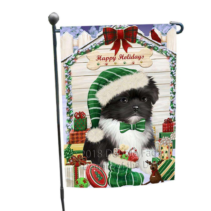Happy Holidays Christmas Shih Tzu Dog House With Presents Garden Flag GFLG51506