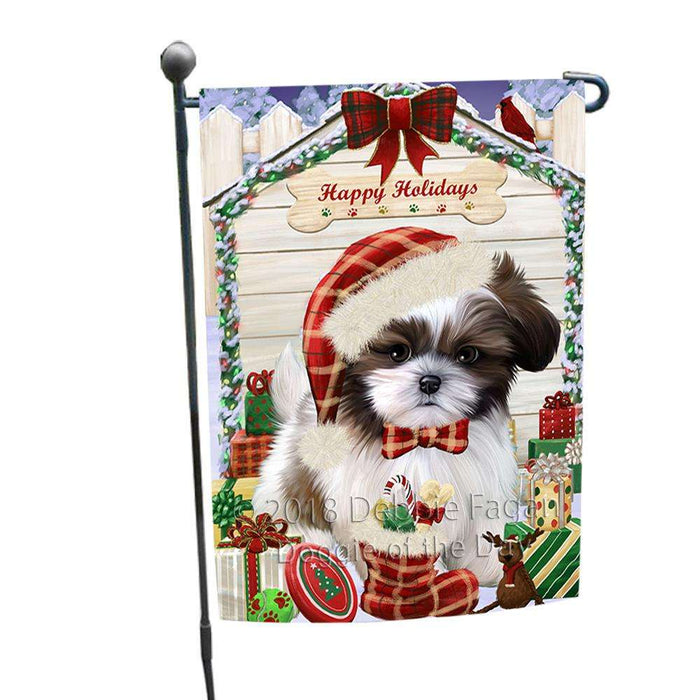 Happy Holidays Christmas Shih Tzu Dog House With Presents Garden Flag GFLG51507