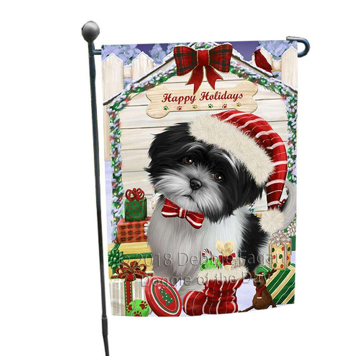 Happy Holidays Christmas Shih Tzu Dog House With Presents Garden Flag GFLG51508