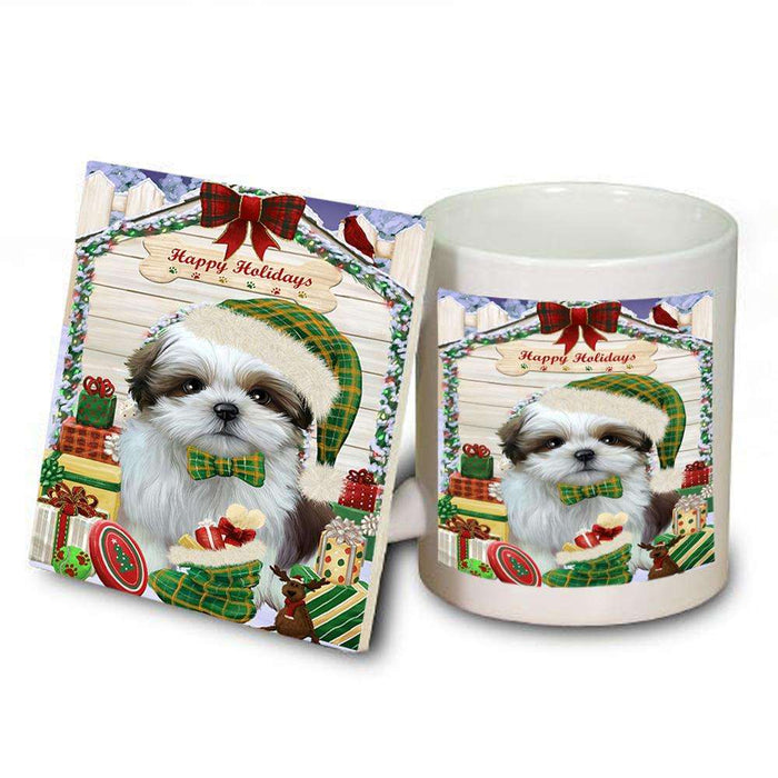 Happy Holidays Christmas Shih Tzu Dog House With Presents Mug and Coaster Set MUC51500
