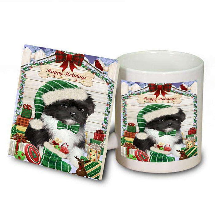 Happy Holidays Christmas Shih Tzu Dog House With Presents Mug and Coaster Set MUC51501