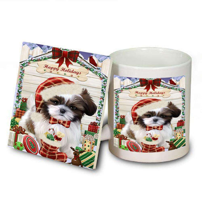 Happy Holidays Christmas Shih Tzu Dog House With Presents Mug and Coaster Set MUC51502