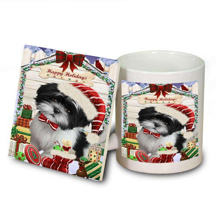 Happy Holidays Christmas Shih Tzu Dog House With Presents Mug and Coaster Set MUC51503