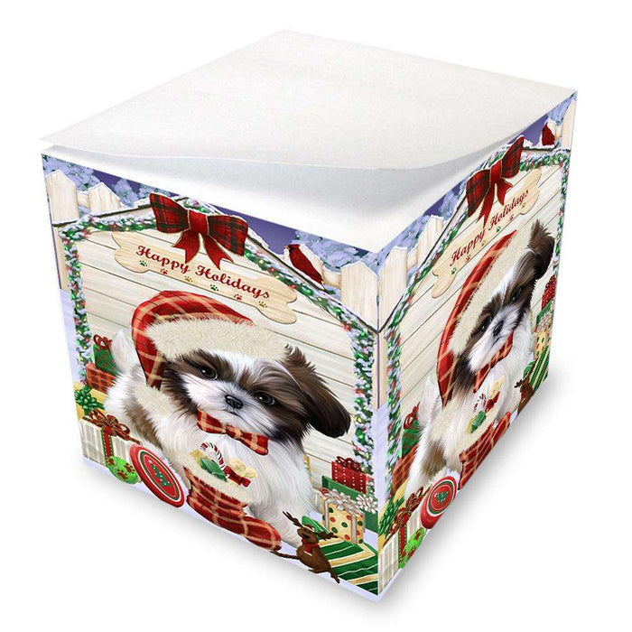 Happy Holidays Christmas Shih Tzu Dog House With Presents Note Cube NOC51510