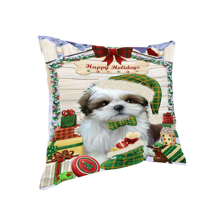 Happy Holidays Christmas Shih Tzu Dog House with Presents Pillow PIL62396