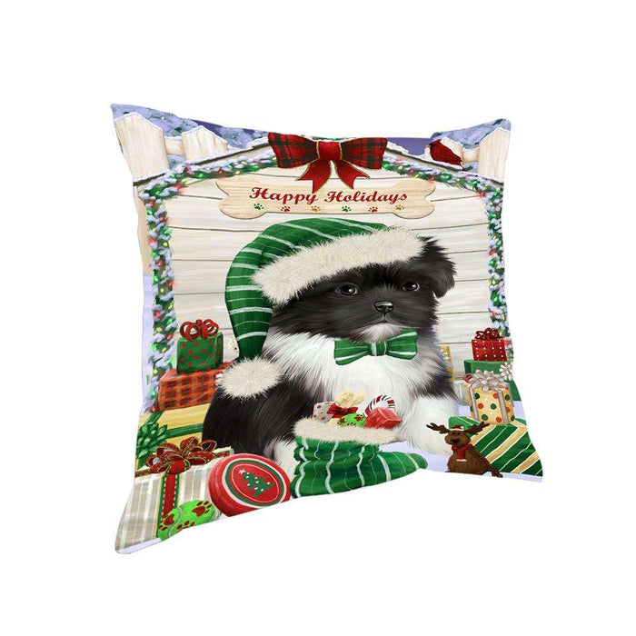 Happy Holidays Christmas Shih Tzu Dog House with Presents Pillow PIL62400