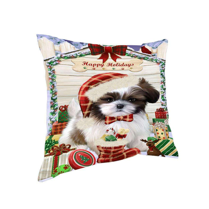 Happy Holidays Christmas Shih Tzu Dog House with Presents Pillow PIL62404
