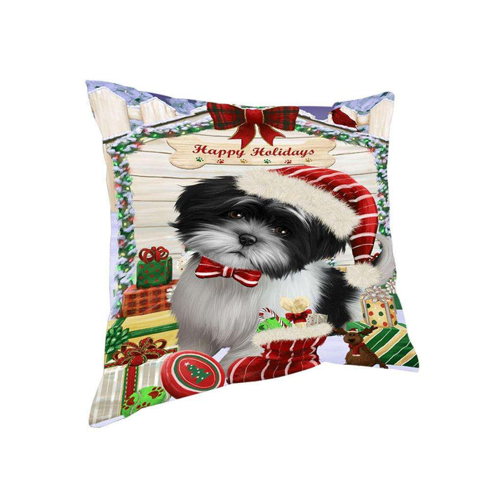 Happy Holidays Christmas Shih Tzu Dog House with Presents Pillow PIL62408
