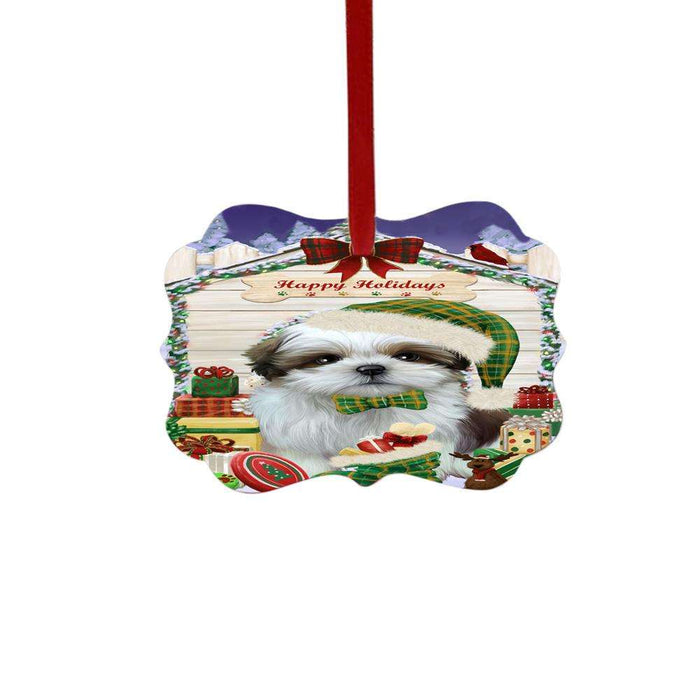 Happy Holidays Christmas Shih Tzu House With Presents Double-Sided Photo Benelux Christmas Ornament LOR49966
