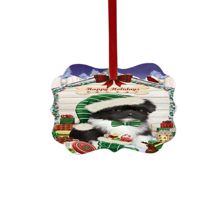 Happy Holidays Christmas Shih Tzu House With Presents Double-Sided Photo Benelux Christmas Ornament LOR49967
