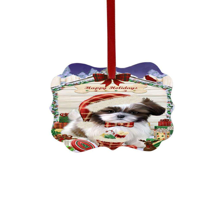Happy Holidays Christmas Shih Tzu House With Presents Double-Sided Photo Benelux Christmas Ornament LOR49968