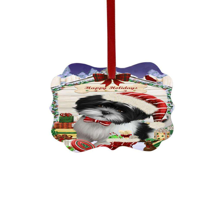 Happy Holidays Christmas Shih Tzu House With Presents Double-Sided Photo Benelux Christmas Ornament LOR49969