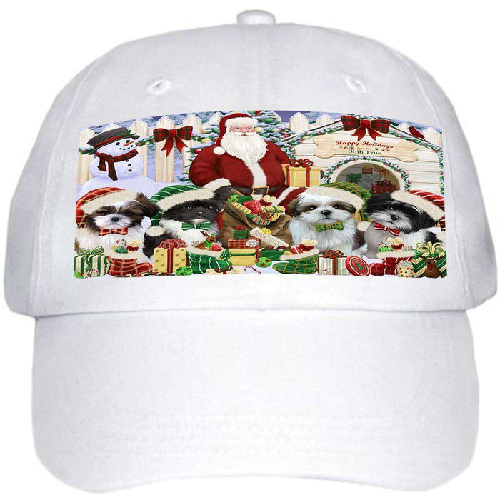 Happy Holidays Christmas Shih Tzus Dog House Gathering Ball Hat Cap HAT58134
