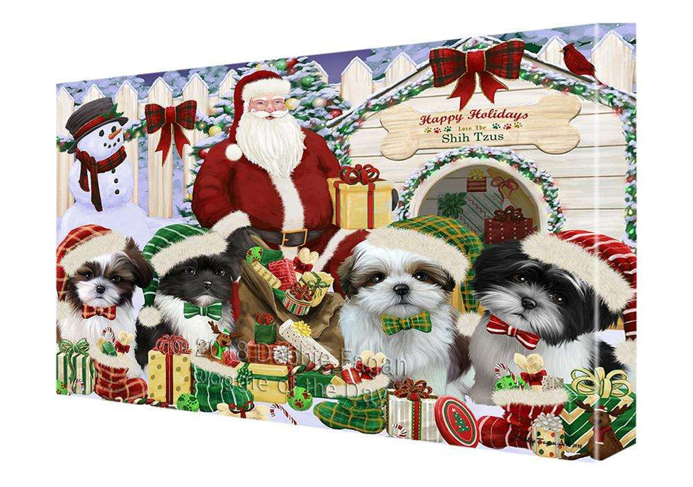 Happy Holidays Christmas Shih Tzus Dog House Gathering Canvas Print Wall Art Décor CVS80468
