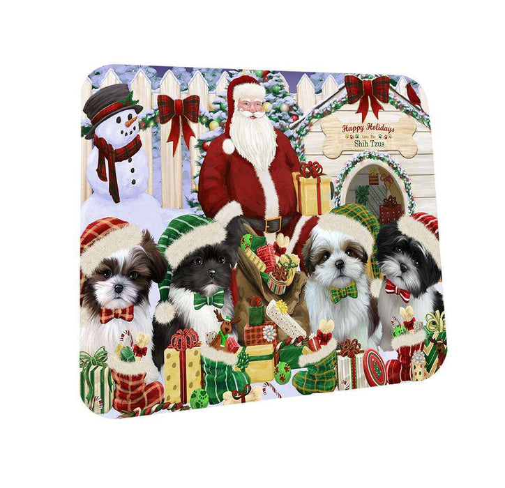 Happy Holidays Christmas Shih Tzus Dog House Gathering Coasters Set of 4 CST51426