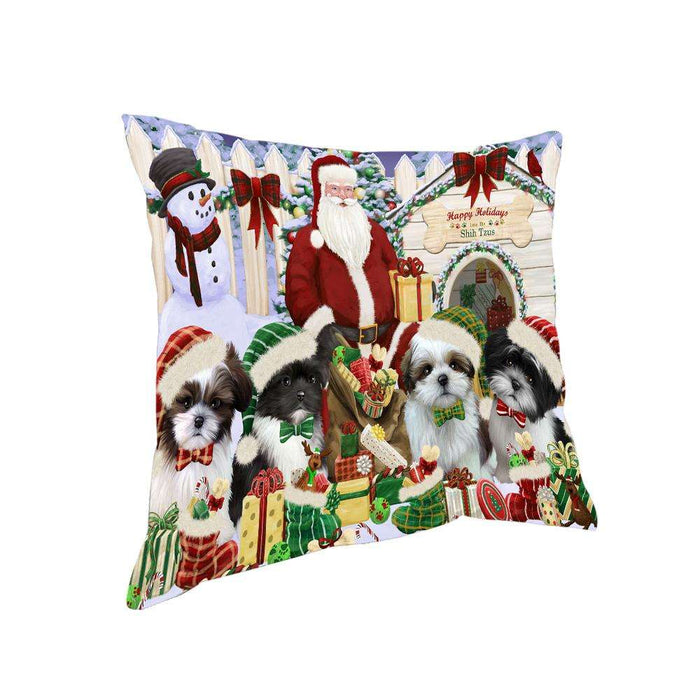 Happy Holidays Christmas Shih Tzus Dog House Gathering Pillow PIL62232