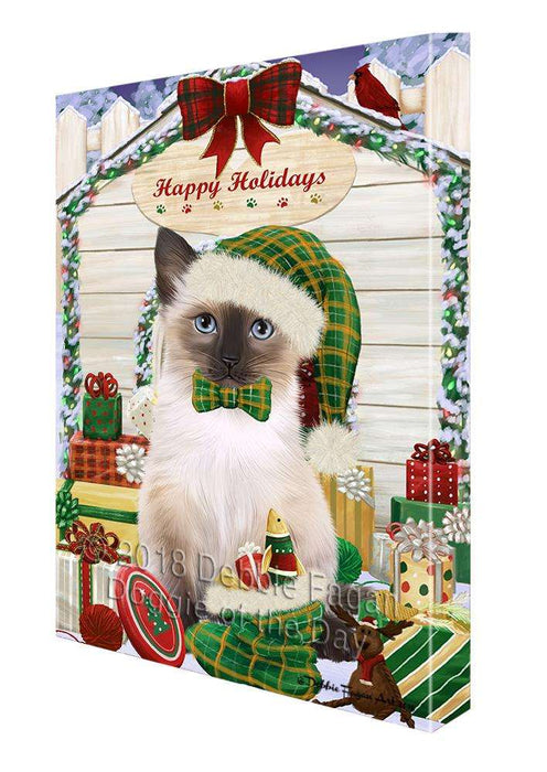Happy Holidays Christmas Siamese Cat With Presents Canvas Print Wall Art Décor CVS90935