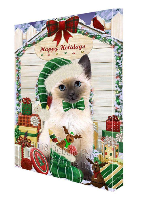 Happy Holidays Christmas Siamese Cat With Presents Canvas Print Wall Art Décor CVS90944
