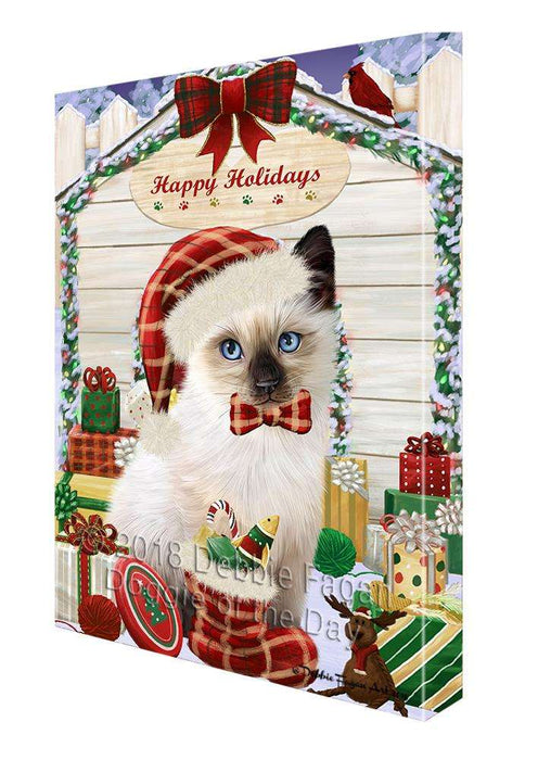 Happy Holidays Christmas Siamese Cat With Presents Canvas Print Wall Art Décor CVS90953