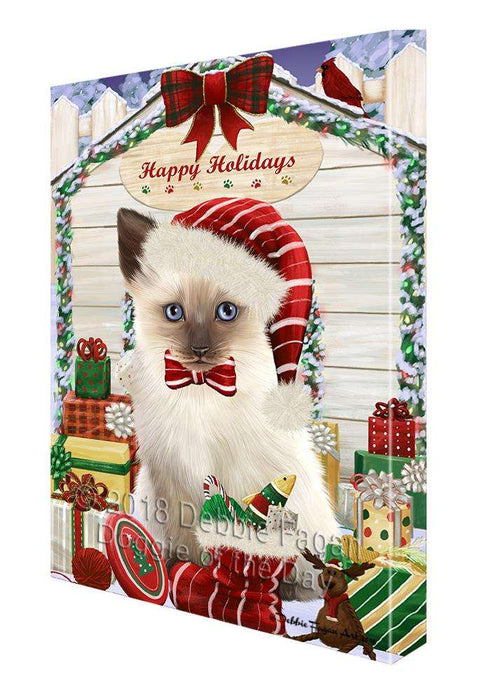 Happy Holidays Christmas Siamese Cat With Presents Canvas Print Wall Art Décor CVS90962